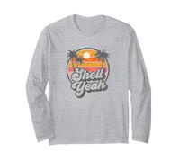 Shell Yeah Funny Retro Beach Sunset Pun 70s Vintage Graphic Long Sleeve T-Shirt