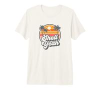 Shell Yeah Funny Retro Beach Sunset Pun 70s Vintage Graphic Premium T-Shirt