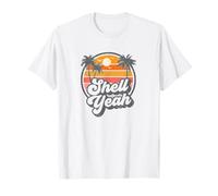Shell Yeah Funny Retro Beach Sunset Pun 70s Vintage Graphic T-Shirt