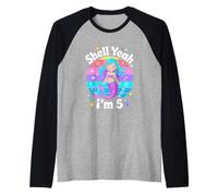 Shell Yeah Im 5 Mermaid Birthday Girl Party Raglan Baseball Tee