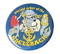 Shellback Ancient Order Button Pinback Large 2.25 Inch Diameter Sailor Navy Equator Crossing The Line