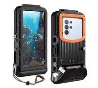 ShellBox Case 2026 IP68 Diving Phone Case, 50FT 1H Underwater Photography for Samsung Galaxy S26/S25/S24/S23 Ultra/Plus, Fit 5.4"-6.9" Right Volume Button Phones, Air Vent Sensitive Touch,Black&Orange