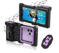 ShellBox Case Diving Case 3rd Gen for Samsung Galaxy/iPhone Series, Universal Phones [4.9-6.9 Inch], Snorkeling 15m/50ft,with Compass,Bluetooth-Controlled(Black-Purple)