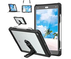 ShellBox Case iPad 10.2 8th Generation Case 2019/2020/2021 iPad 7th/8th/9th Generation Case,Waterproof Protective Case with Built-in Screen Heavy Duty Protective Case with Shoulder Strap, Black