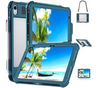 ShellBox Case iPad 10th Gen 10.9 inch Waterproof Case, Full-Body Heavy Duty Shockproof Protective Cover with Kickstand Built-in Screen Protector Pencil Holder Shoulder Strap (Cyan)