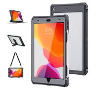ShellBox Case iPad10.2 9th/8th/7th Generation Waterproof Case, Full-Body Heavy Duty Shockproof Protective Cover Built-in Screen Protector with shoulder strap for iPad 10.2 2021/2020/2019 (Black)