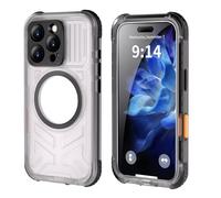 ShellBox Case Semi-Transparent Clear Waterproof Phone Cover for iPhone 16 Pro - IP68 Dustproof, Military Grade Protection, Stylish, Magnetic Charging Compatible, Black-Side