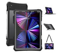 ShellBox Waterproof Case for New iPad Pro 11 Inch 2020 & 2021, Full-Body Heavy Duty Shockproof Protective Cover with Kickstand Built-in Screen Protector Pencil Holder Shoulder Strap (Black)