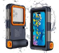 ShellBox Waterproof Underwater Snorkeling Phone Case for iPhone 17/16/15/14/13/12/11/Pro Max/Pro/Plus/Air/LG Series(Volume Button on Left), [50FT/15M] Professional Scuba Diving Housing, Blue-Orange
