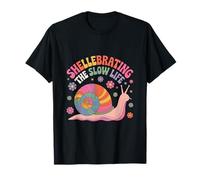 Shellebrating The Slow Life Rainbow Snail Floral T-Shirt