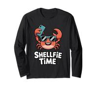 Shellfie Time Funny Crab Cartoon Taking a Selfie Long Sleeve T-Shirt