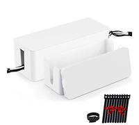 ShellKingdom Cable Management Boxes Organizer,Large Storage Holder for Desk, TV, Computer, USB Hub, System to Cover and Hide & Power Strips & Cords [Set of Two] (White)