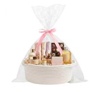 ShellKingdom Gift Basket with Gift Bags, Ribbon for Mother‘s Day, Father's Day, Birthday, Empty Small Woven Baskets for Home, Nursery Storage Organizer, 13.3 X 6.6 X 3.5 INCH, White
