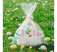 ShellKingdom Storage Basket with Handles, Empty Cute Rabbit Gift Basket with Gift Bags and Ribbon for Easter, Small Woven Baskets for Home, Nursery Organizer, 12 X 8 X 5 INCH, Easter White Pink