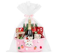 ShellKingdom Storage Basket with Handles, Empty Cute Rabbit Gift Basket with Gift Bags and Ribbon for Easter, Small Woven Baskets for Home, Nursery Organizer, 12 X 8 X 5 INCH, Easter Pink