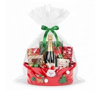 ShellKingdom Storage Basket with Handles, Empty Gift Basket with Gift Bags and Ribbon for Christmas, Small Woven Baskets for Home, Nursery Storage Organizer, 12 X 8 X 5 INCH, Christmas Red