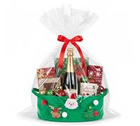 ShellKingdom Storage Basket with Handles, Empty Gift Basket with Gift Bags and Ribbon for Christmas, Small Woven Baskets for Home, Nursery Storage Organizer, 12 X 8 X 5 INCH, Christmas Green