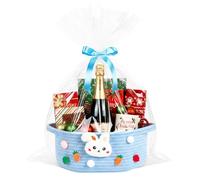 ShellKingdom Storage Basket with Handles, Empty Gift Basket with Gift Bags and Ribbon for Easter, Small Woven Baskets for Home, Nursery Organizer, 12 X 8 X 5 INCH, Easter Blue