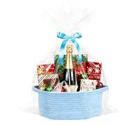 ShellKingdom Storage Basket with Handles, Empty Gift Basket with Gift Bags and Ribbon, Small Woven Baskets for Home, Nursery Storage Organizer, 12 X 8 X 5 INCH, Light Blue