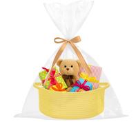 ShellKingdom Storage Basket with Handles, Empty Gift Basket with Gift Bags and Ribbon, Small Woven Baskets for Home, Nursery Storage Organizer, 12 X 8 X 5 INCH, Yellow