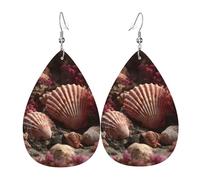 (Shells And Corals) Lightweight Leather Earrings For Women Elegant Dangle Drop Earrings For Casual Party Everyday Wear