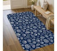 Shells Area Rug, Coastal Nautical Starfish Coral Summer Navy Low Pile Sponge Edge Binding Doormat Throw Rug Rectangle Entryway Bathroom Laundry Room Bedside Decor 3' X 5'