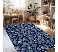 Shells Area Rug, Coastal Nautical Starfish Coral Summer Navy Low Pile Sponge Indoor Rectangle Carpet Non Shedding Rugs for Living Room Bedroom College Dorm Kitchen Decor 4' X 6'
