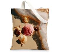 Shells Coastal Beach Pattern Reusable Canvas Tote Bags Nautical Chic Lightweight Washable Tote Bags with Shoulder Strap Canvas Tote Bags for Travel Picnic 13x15 Inch