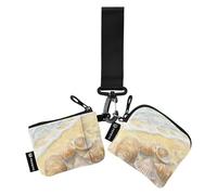 Shells Lying on The Sandy Beach Women's Coin Pouches Card Holder Thin Flat Card Money Holder with Wristlet Strap for Daily Use 2 Packs billeteras para