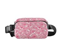 Shells Ocean Waves Beach Starfish White Large Capacity Crossbody Bag Waist Packs with Adjustable Strap for Travel, Shark Pink Background, One Size