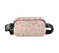Shells Ocean Waves Beach Starfish White Large Capacity Crossbody Bag Waist Packs with Adjustable Strap for Travel, A Pattern Of Flowers in Pink, One Size