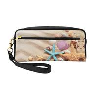 Shells On The Beach Double-Sided Printed Leather Portable Makeup Pouch-Multi-Purpose Cosmetic Bag, Pencil Case and Organizer for Women