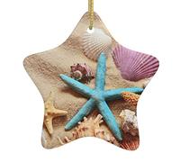 Shells On The Beach Pattern Ceramic Pendants, Star-Shaped Christmas Tree Decorations, Personalized Christmas Ornaments