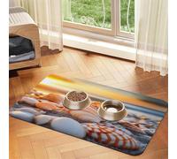 Shells on The Beach Pet Food Mat 23.62x15.71in Absorbent Non-Slip PU Leather Feeding Mat for Dogs Cats Rubber Bottom Fast Drying Rollable Pet Bowl Placemat