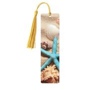 Shells On The Beach Print 5pcs Wooden Bookmarks with Tassels, Reading Page Markers Book Marks, Gifts for Men Women