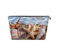 Shells on the Beach Print Makeup Bag, Small Travel Cosmetic Bag Toiletry Bag Portable Makeup Pouch with Gold Zipper for Women Girls