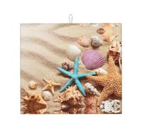 Shells On The Beach Print Microfiber Dish Drying Mat,Absorbent Quick Dry Kitchen Counter Mat,Non Slip Foldable Drainer Pad
