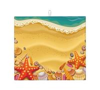 Shells On The Beach Print Microfiber Dish Drying Mat,Absorbent Quick Dry Kitchen Counter Mat,Non Slip Foldable Drainer Pad