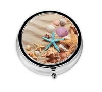 Shells On The Beach Print Personalised Portable Pillbox with,Mini Pillbox Compact and Convenient Pill Organiser for Storing and Organising Pills