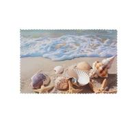 Shells on The Beach Print Placemats Set of 6, Heat Resistant Dining Place Mats, Washable Reusable Table Mats for Spring and Summer Decorations Home Kitchen Dining Party Restaurant