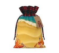 Shells On The Beach Print Plaid Burlap Bag With Drawstring Christmas Burlap Pouches For Birthday Party Favors Gift