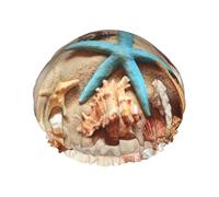 Shells On The Beach Print Premium Double Layer Shower Cap For Women With Reusable Shower Cap For Hair - Waterproof Plastic Cap - Shower Caps For Long, Short And Curly Hairs