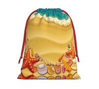 Shells On The Beach Print Santa Sack Drawstring Bags For Presents, Reusable Plush Holiday Fabric Gift Bags- L Size