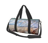 Shells on The Beach Print Travel Duffel Bag Large Foldable Round Travel Carry on Bag with Adjustable Shoulder Strap for Weekender Overnight Flight Hospital Sports