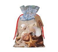 Shells On The Beach Printed Christmas Drawstring Gift Bags-Xmas Wrapping Bags,Candy Bag,For Holiday Party Decorations,Wedding Party Supplies S Red Christmas Ribbon