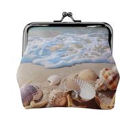 Shells On The Beach Printed Coin Purse Pouch-Mini Coin Wallet,Change Purse,Leather Coin Pouch Holder For Woman Girls, Black, One Size, Modern,european Style, Retro