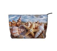 Shells on The Beach Printed Makeup Bag Corduroy Travel Cosmetic Bags Cosmetic Case Toiletry Bag Organizer for Women Mom Girls