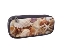 Shells on The Beach Printed Pu Leather Pencil Case Box Flip Pen Bag and Makeup Cosmetic Holder for Girls Boys School Students