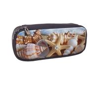 Shells on The Beach Printed Pu Leather Pencil Case Box Flip Pen Bag and Makeup Cosmetic Holder for Girls Boys School Students
