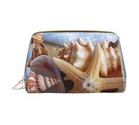 Shells on The Beach Printed Small Makeup Bag Portable Leather Make up Bag Travel Zipper Cosmetic Bags Organizer for Women